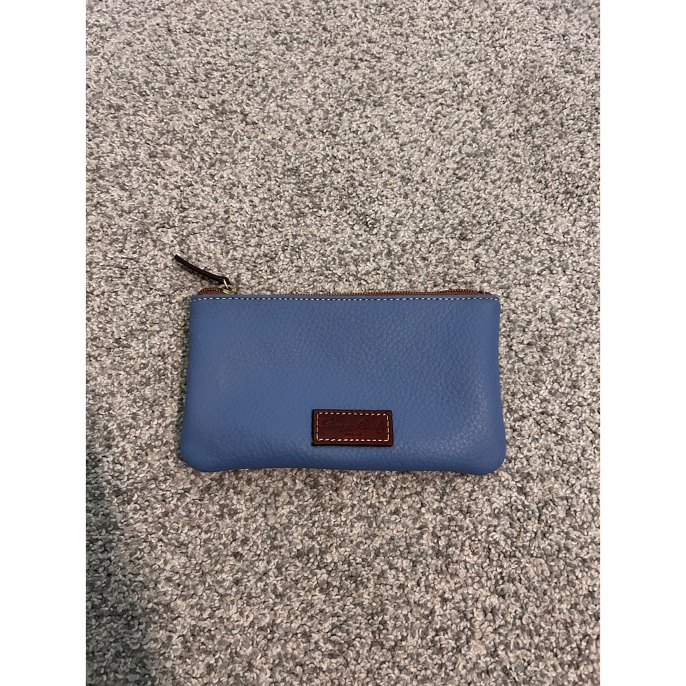 Dooney & Bourke Pebble Leather Zip Pouch ID Case Card Holder‎ Blue